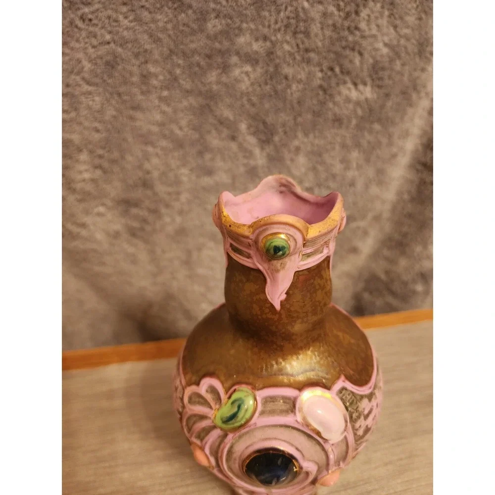 Schafer & Vater German‎ Multi - Colored Jeweled Iridescent Pottery Vase 7.25